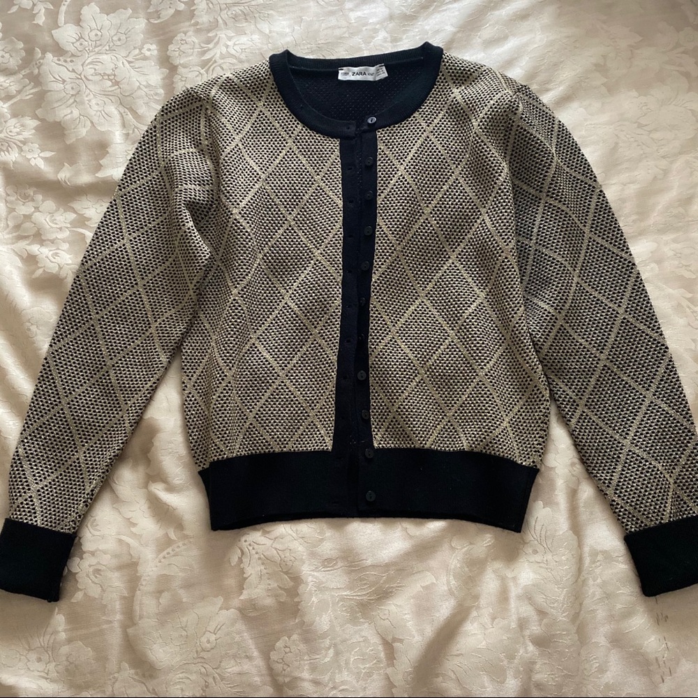 Zara Metallic Mesh Gold & Black Cardigan